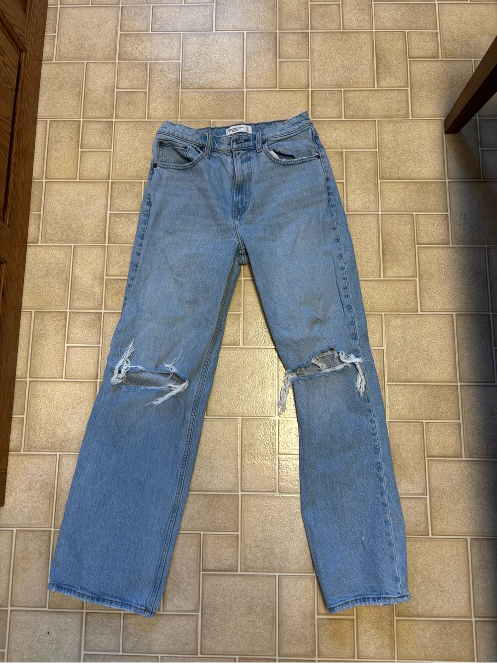 Abercrombie & Fitch Light Blue Distressed Straight-Leg Jeans